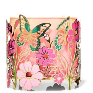 Bath Body Works Butterflies in the Garden 3 Wick Candle Holder wire metal flower